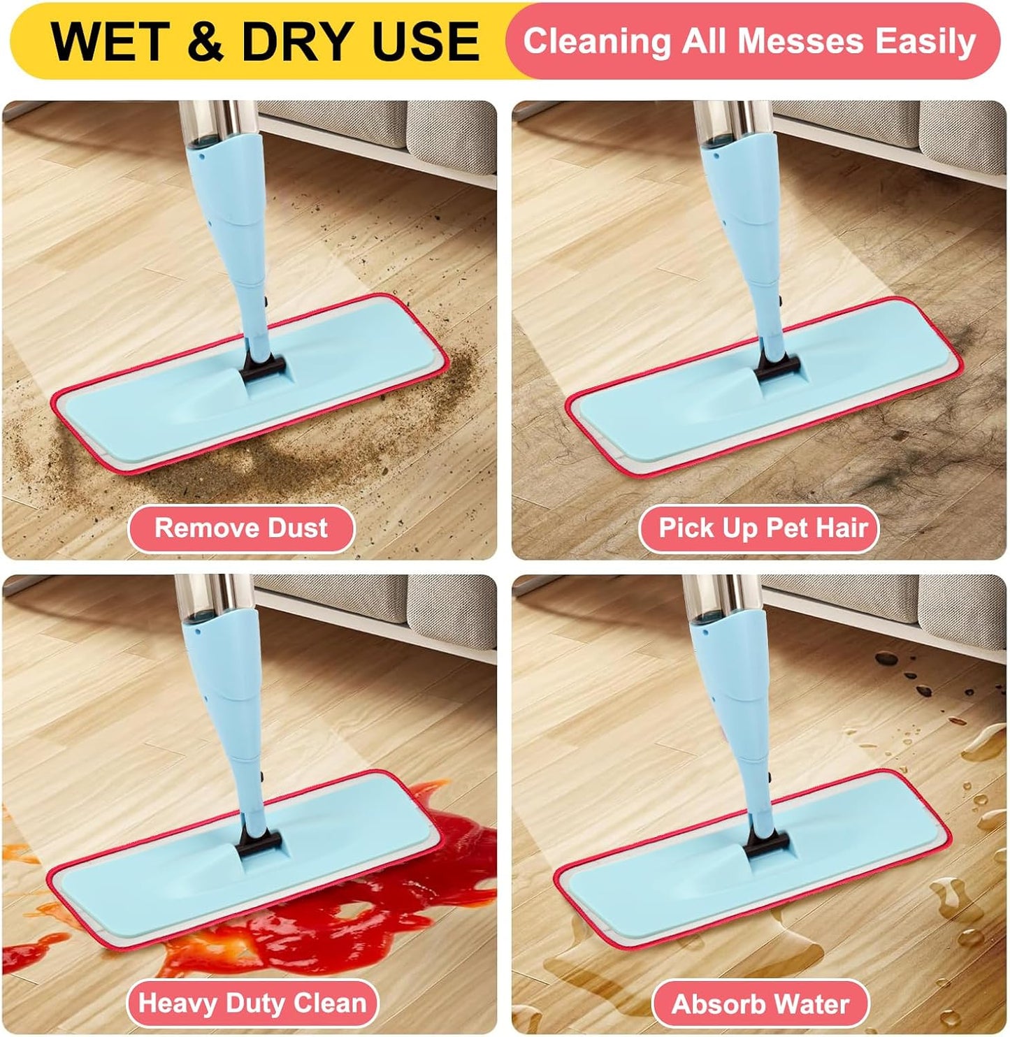 8 Pack 16.5 inch Reusable Mop Pads Microfiber Spray Mop Replacement Heads for Wet/Dry Mops Compatible with Bona Floor Care System
