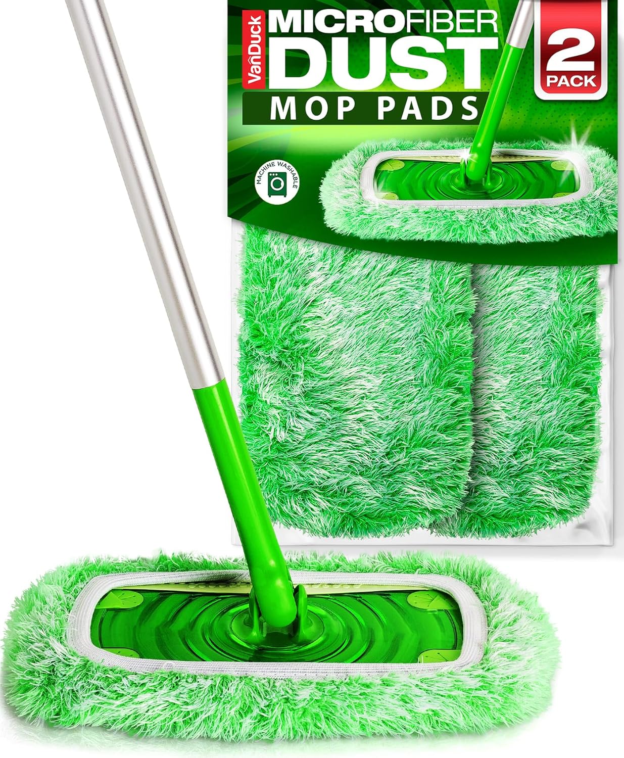 VanDuck Floor Duster Refill Compatible with Swiffer Sweeper Mop (2 Pack) - Microfiber Pet Heavy Duty Dry Cloth Refills - Reusable Mop Pad