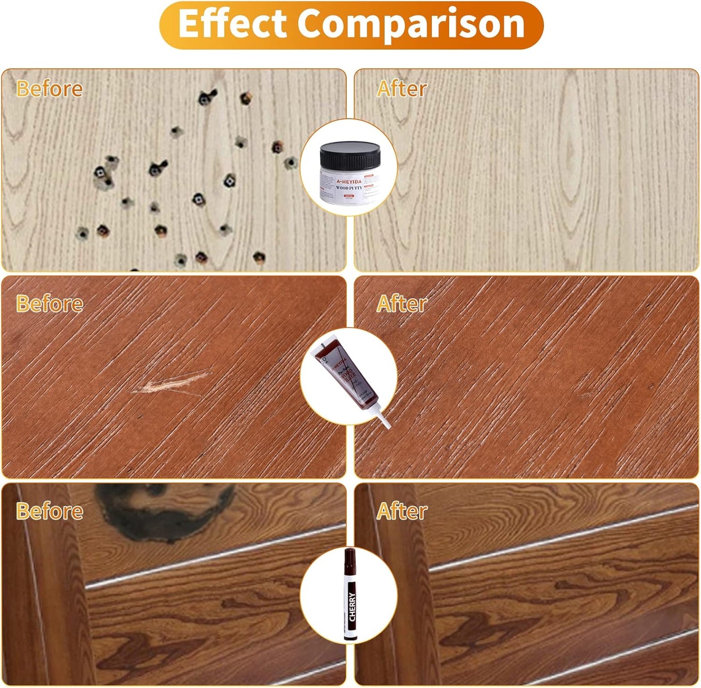 Wood Floor Scratch Repair - Set of 39 - Hardwood Floor Repair Kit Wood Filler Putty, Wood Markers Furniture Repair Kit Touch Up Pens for Scratch Stain Hole, Restore Laminate Vinyl Veneer Cabinet