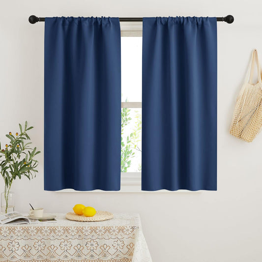 RYB HOME 45 inch Length Curtains for Kitchen, Room Darkening Narrow Window Drapes Thermal Insulated Privacy Covers for Basement RV Camper, W 29 x L 45 inch, Set of 2, Navy Blue