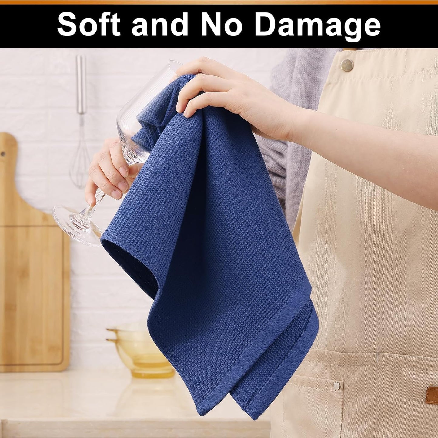 Homaxy 100% Cotton Waffle Weave Kitchen Towels - 8 Pack Soft and Absorbent Dish Towels - 16 x 26 Inches Quick Dry Hand Towels - Navy Blue