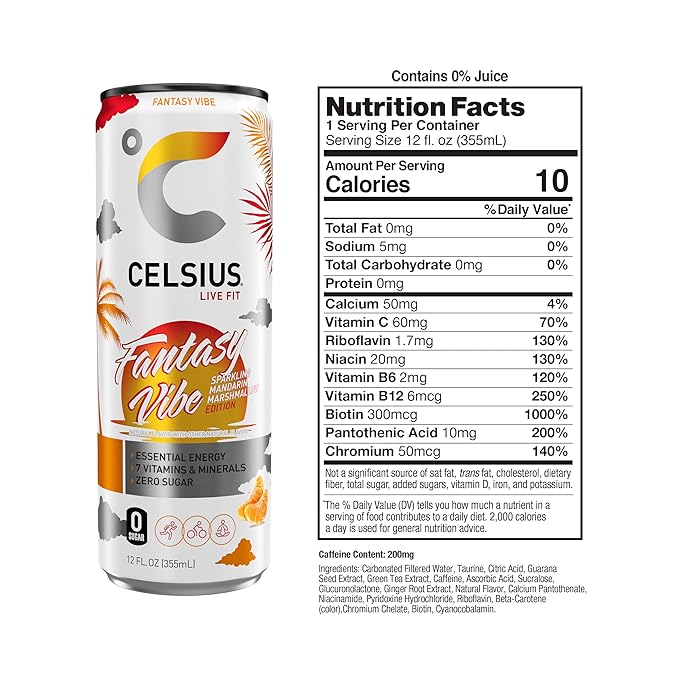 CELSIUS Sparkling Fantasy Vibe, Functional Essential Energy Drink, 12 Fl Oz (Pack of 12)