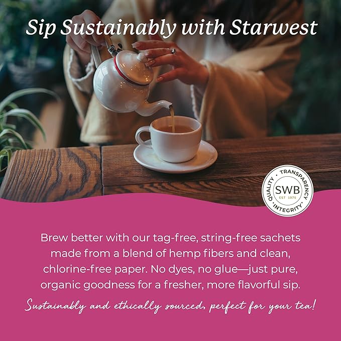 Starwest Botanicals Organic Raspberry Leaf Tea - Caffeine Free Herbal Tea, Supports Wellness for Women, String Free Sachets, USDA Organic Raspberry Leaf, Non GMO - 20 Tea Bags