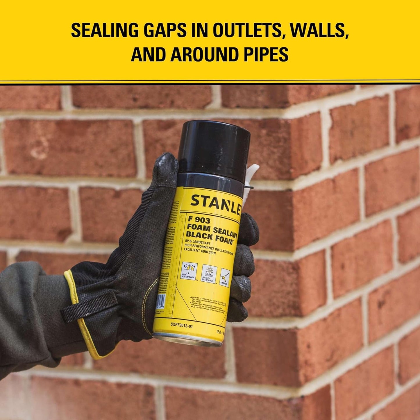 Stanley F903 Black Spray Foam Sealant (1x12oz) – Waterproof Expanding Polyurethane Foam for RV, Pond, Waterfall, Landscape & Automotive Applications – UV Resistant, Gap Filler Foam | 1 Pack