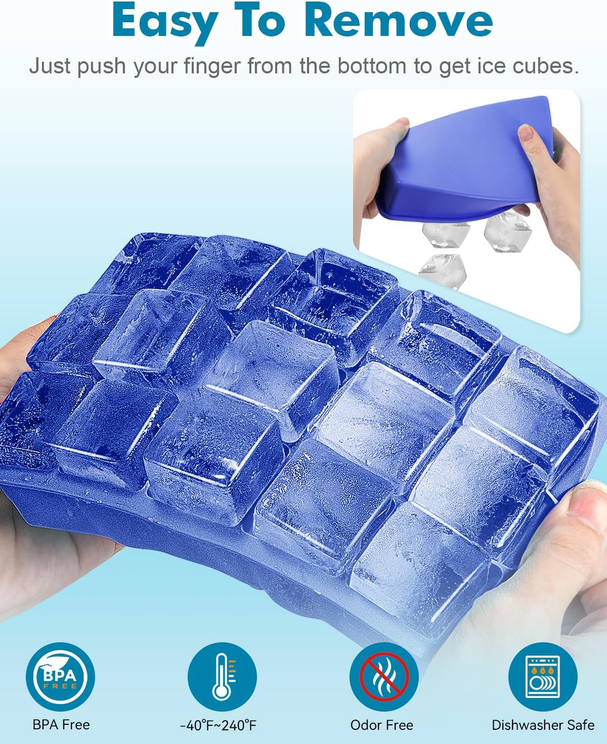 2 Pack Silicone Ice Cube Trays for Cocktail, Easy Release Square Ice Cubes Mold for Freezer, Best Rubber Ice Cube Tray for Whiskey, Coffee, Easy Release Mini Fridge Old Fashioned Silicone Ice Tray