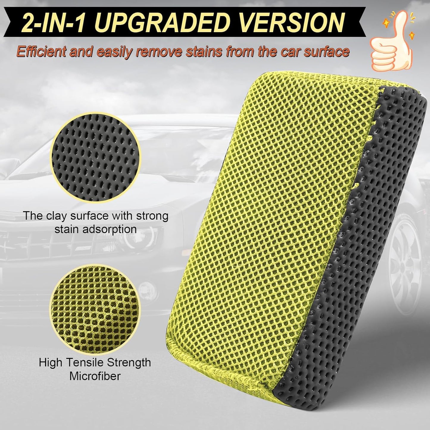 Car Wash Sponge,Dual Sided Car Clay Scrubber for Fast and Effective Removal of Paint,Light Overspray So On,Scrubbing and Clay Work,2-Pack