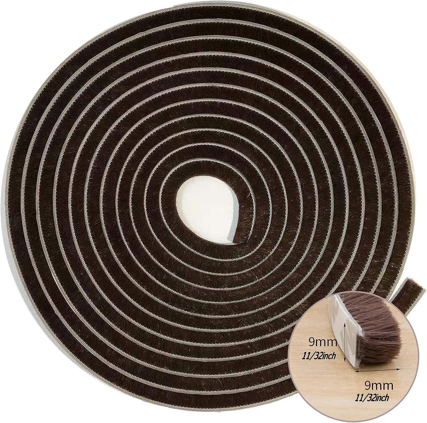 Weather Stripping Brush for Sliding Windows/Doors Frame Side,Pile Self Adhesive Weatherstrip Seal Strip Sealer (33ft x11/32 Backing x 11/32 Brush inch, Brown)