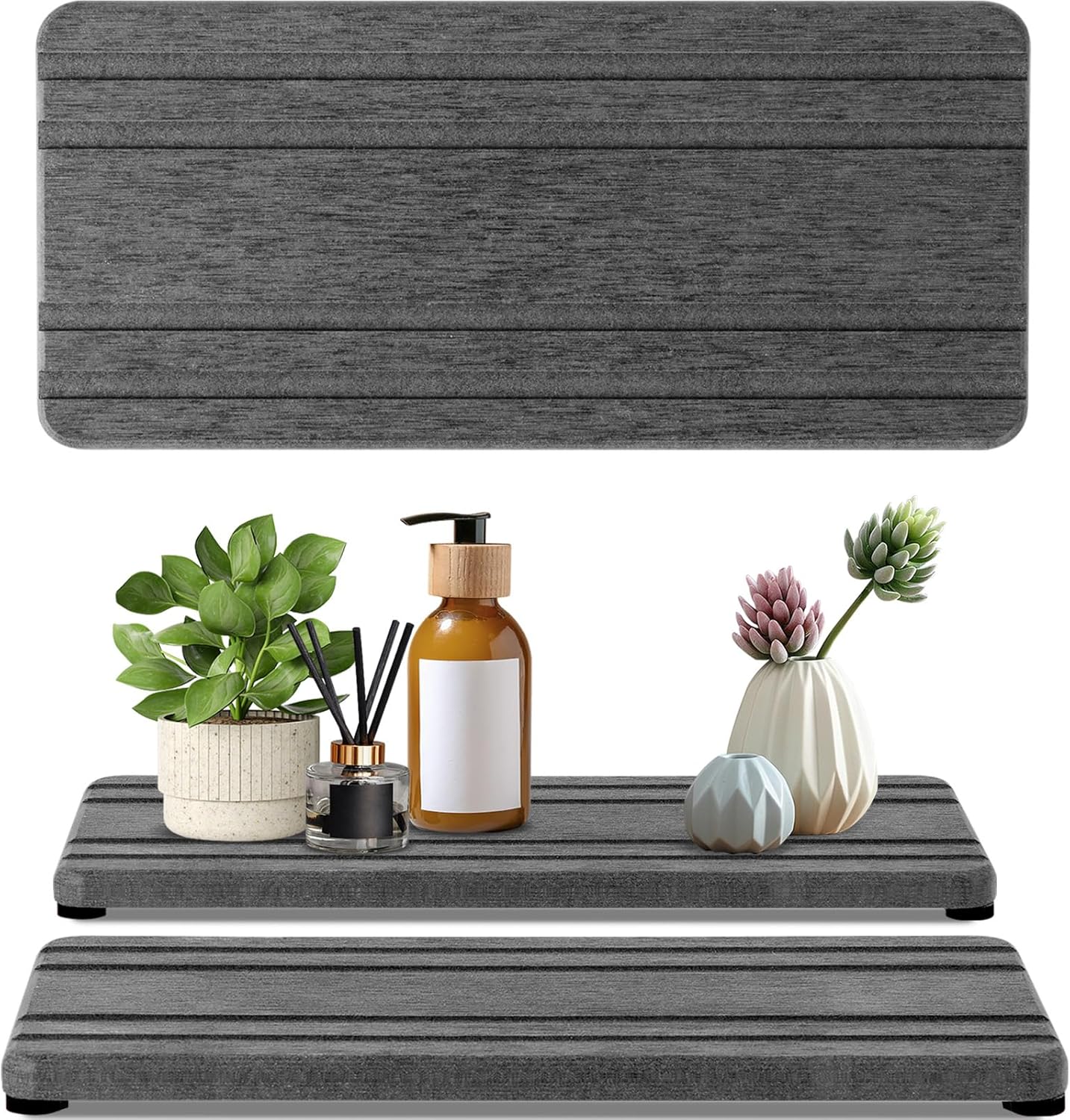 2PCS Water Absorbing Stone Tray, Quick Drying Diatomite Stone Sink Tray, Water Absorbent Diatomite Coasters for Kitchen Sink, Bathroom Counter Hand Soap Dish Toothbrush Holders