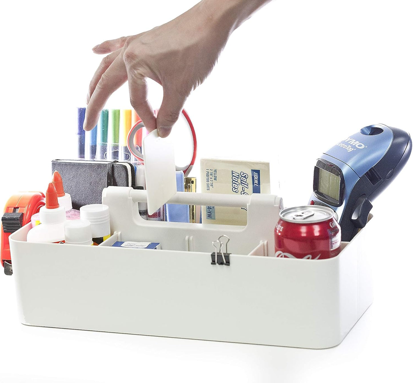 2 PACK - Portable DIY 8 Dividers Durable Plastic Organizer Tote Tool, Supply, Vanity Storage Home Office School Makeup Cleaning Caddy with Handle Made In USA (Ivory)