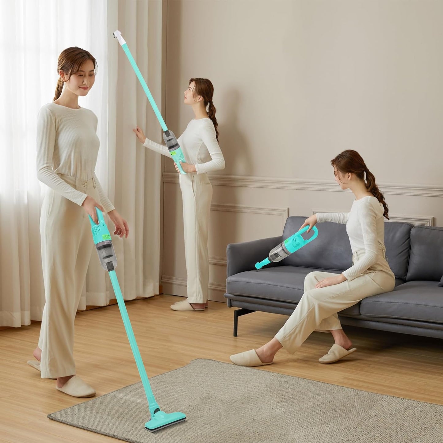 Handheld Vacuum Cleaner,Ultra-Lightweight Mini Portable Vacuums for Home, 6 in 1 Stick Vac Cleaners for Car,Pet Hair,Carpet（Green Corded