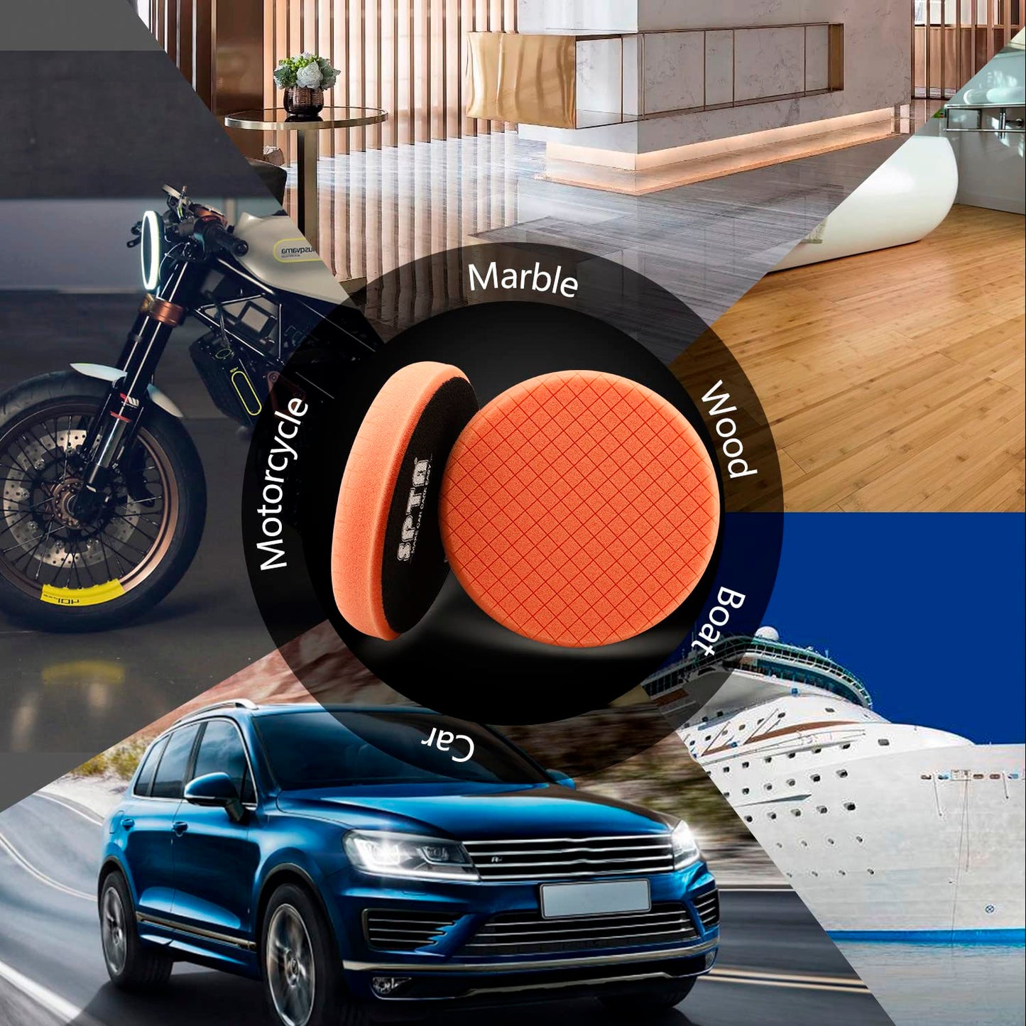 Orange Light Cut Pad, Buffing Polishing Pads, SPTA 1Pc 6.5 Inch Face for 6 Inch 150mm Backing Plate Compound Buffing Sponge Pads for Car Buffer Polisher Compounding, Polishing and Waxing -FPTSS6O