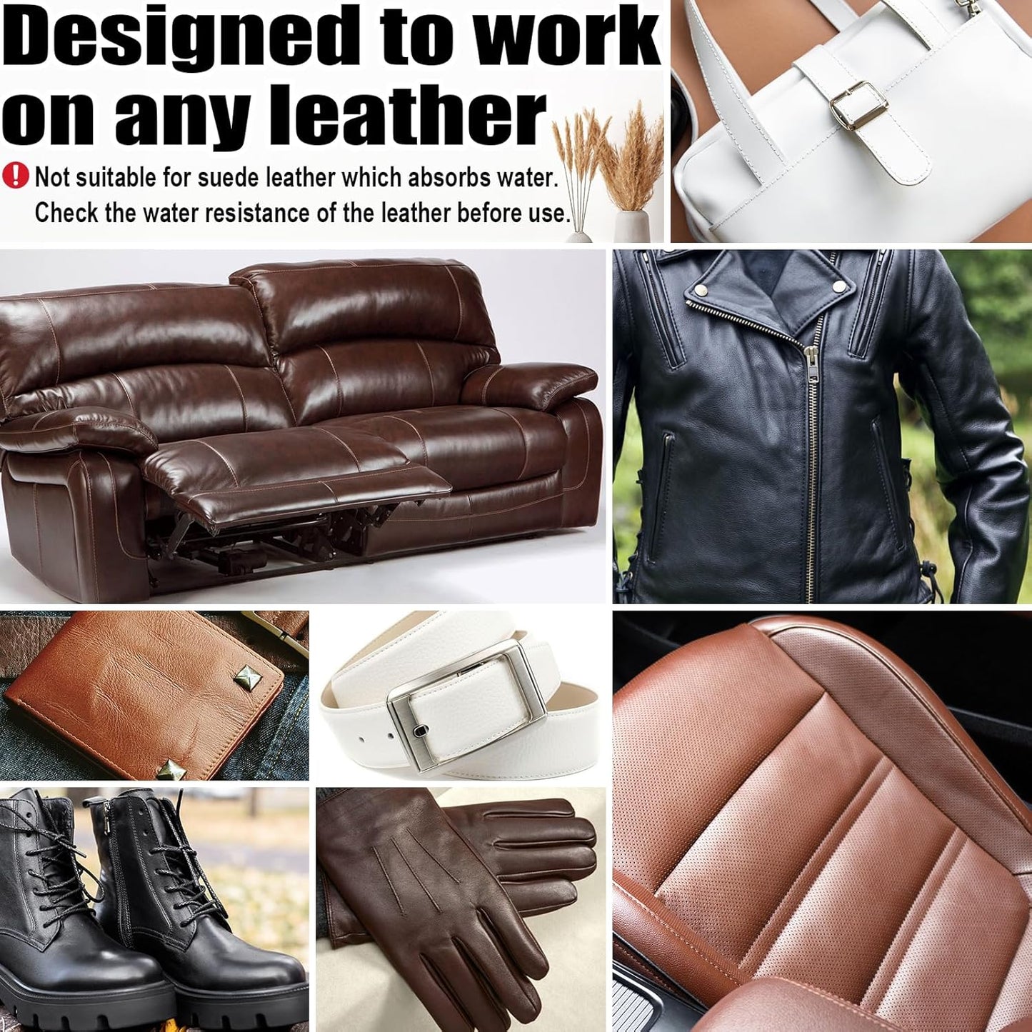 White Leather Repair Kit, White Leather Recoloring Balm, Leather Dye - Restore & Renew Scratch, Faded and Aged Leather & Vinyl Couches, Boots, Car Seats or Leather Furniture…