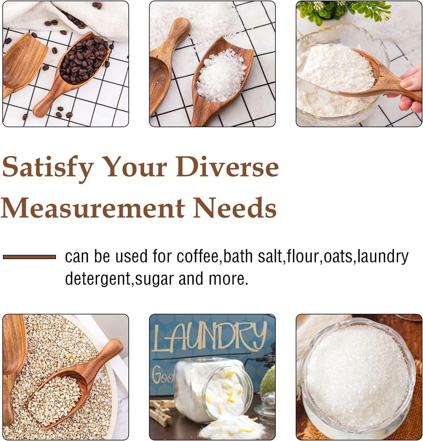 GinSent Wood Coffee Scoop-2 Pieces Large Measuring Spoons for Ground Coffee,Tea,Sugar,Seasoning-Multipurpose Wooden Scoop for Jars,Canisters,Bath Salts,Laundry Detergent(Acacia Wood)