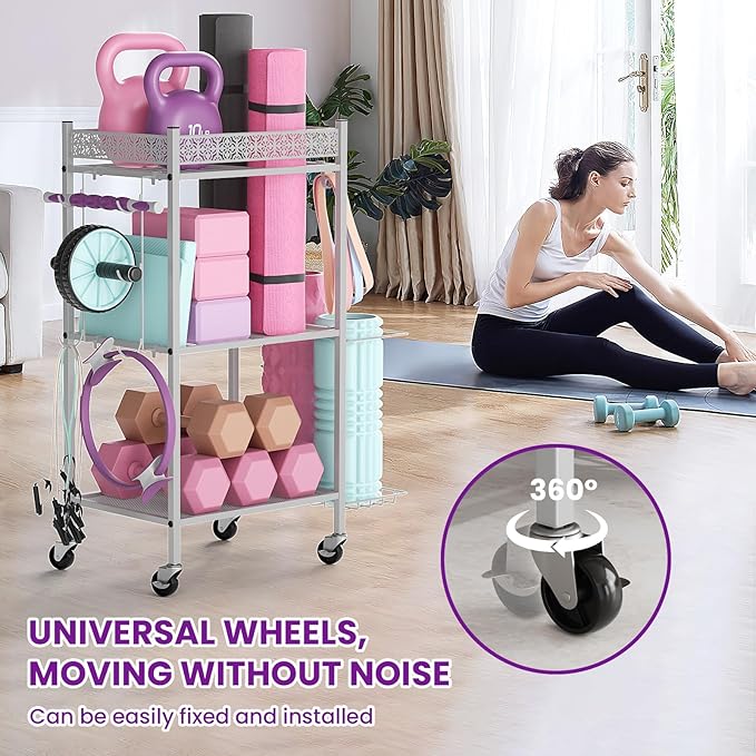 Yoga Mat Storage Rack, Home Gym Storage Rack, VOPEAK Workout Storage for Yoga Mat, Foam Roller, Equipment Gym Storage for Home Exercise and Fitness Gear (Metal)