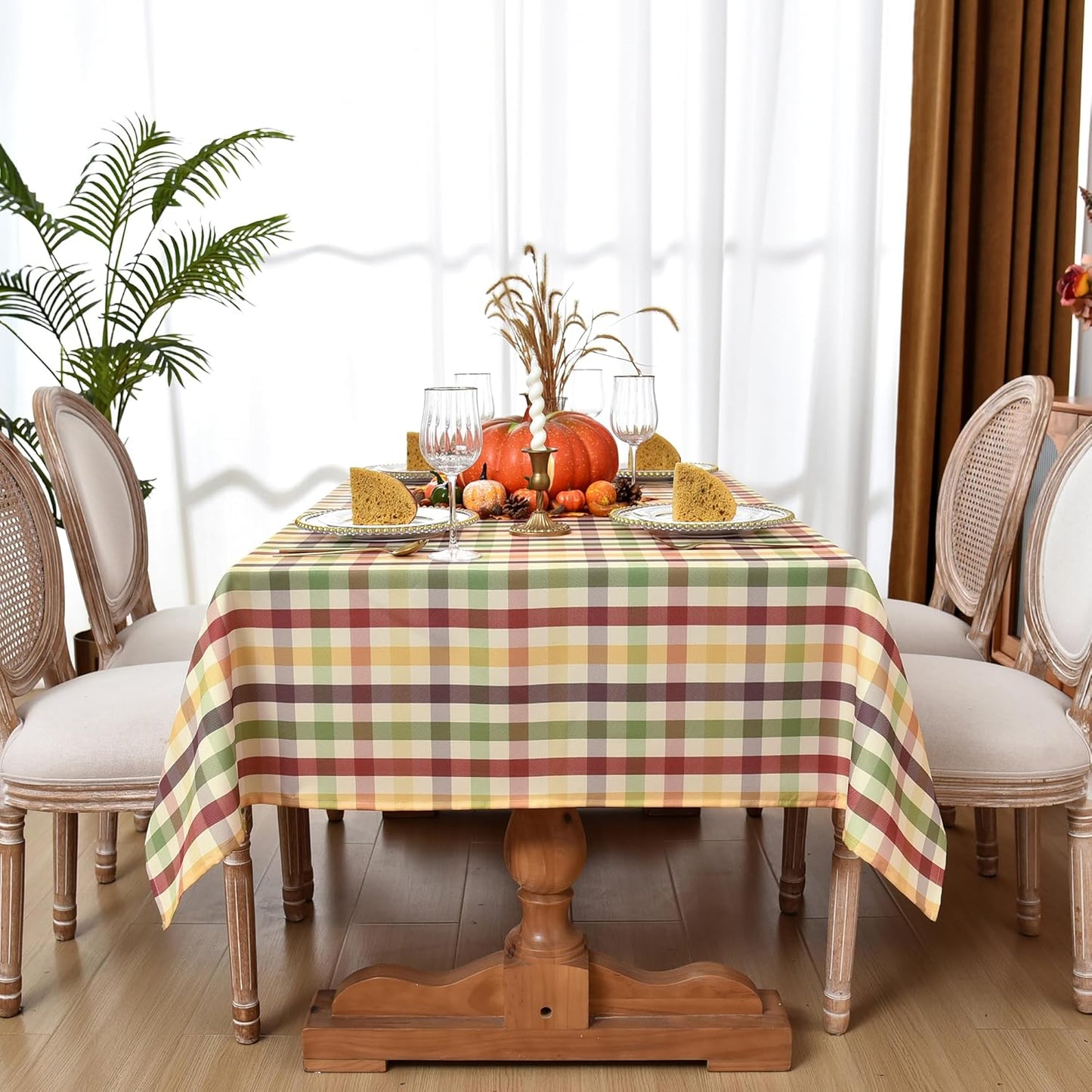 Classic Gingham Buffalo Tablecloth Fabric - Oblong 58x144 Inch Water Proof Checkered Christmas Table Cloth for Indoor Outdoor - Table Cover for Thanksgiving Day, Picnics, BBQs, and Parties