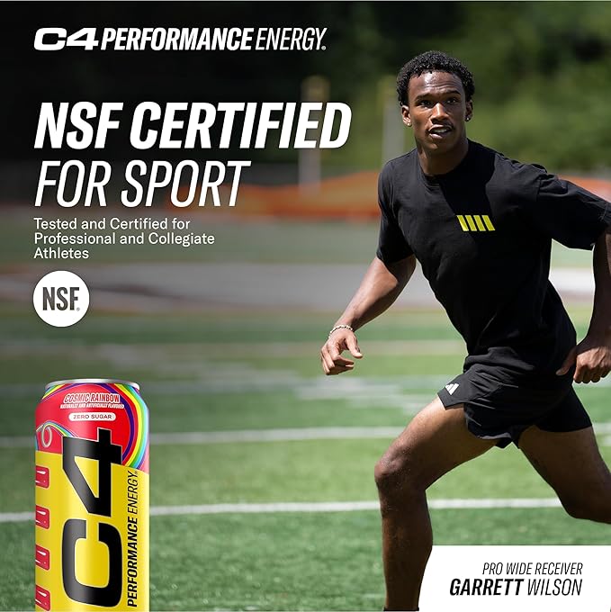 Cellucor C4 Performance Energy Drink | Cosmic Rainbow | Zero Sugar Carbonated Preworkout Energy | 200mg Caffeine with Beta Alanine | 16 Fl Oz (12 Pack), Packaging May Vary