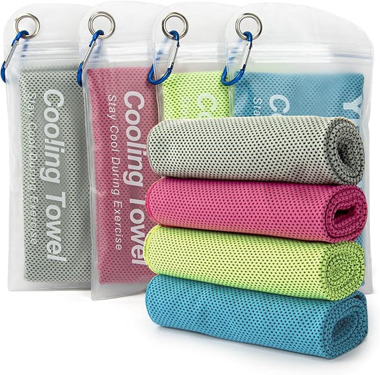 YESLIFE 4 Pack Cooling Towel 40"x12", Gym Towels for Men and Women, Soft Breathable Workout Towels for Yoga, Running, Sport, & More (Blue, Grey, Green, Pink)