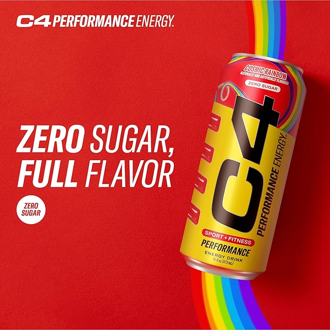 Cellucor C4 Performance Energy Drink | Cosmic Rainbow | Zero Sugar Carbonated Preworkout Energy | 200mg Caffeine with Beta Alanine | 16 Fl Oz (12 Pack), Packaging May Vary