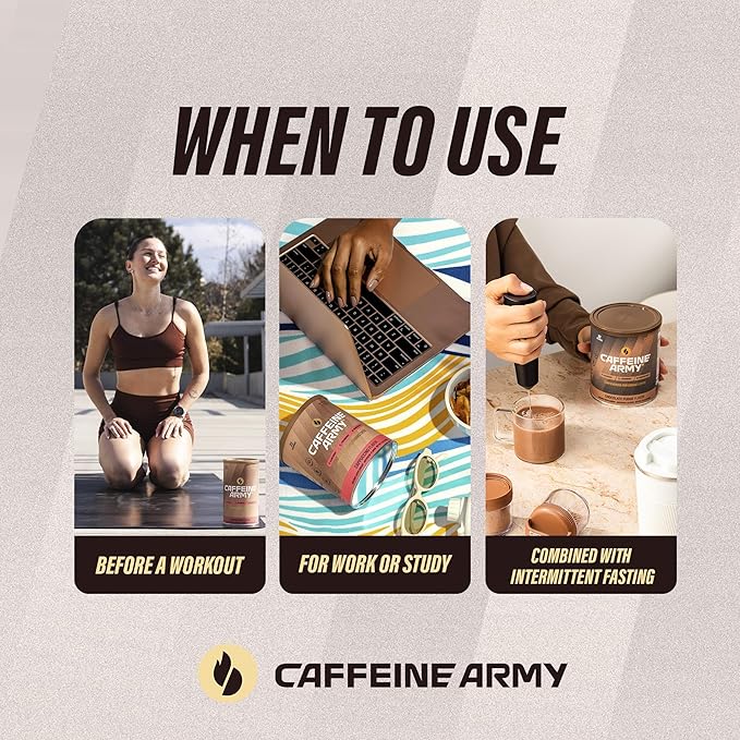 CAFFEINE ARMY ChocoVanilla | Comprehensive Functional Coffee with MCTs, CoQ10, Collagen and Adaptogens: Clean Energy + Supports Daily Attention, No Jitters or Crash (13.4 oz 38 Servings)