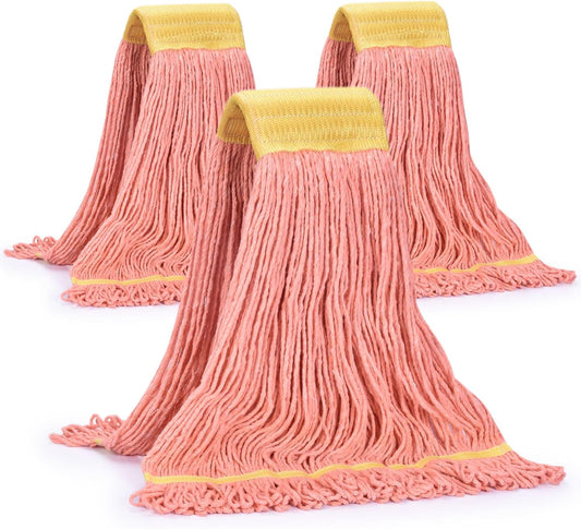 Matthew Cleaning Commercial Mop Head Replacement, 5 Inch Wide Headband, Looped End Cotton Blend String Wet Mops for Floor Cleaning, 18 oz Medium, 3-Pack Orange