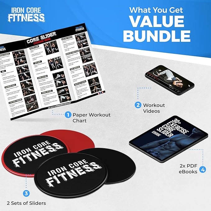 Multi Pack Core Sliders for Working Out, Dual Sided Exercise Gliding Discs (2 pack, Black & Red sets) for Use on All Surfaces, Gym & Home Total Body Workout Equipment, Great for Group Fitness Training, Gliders in Bulk for Workout