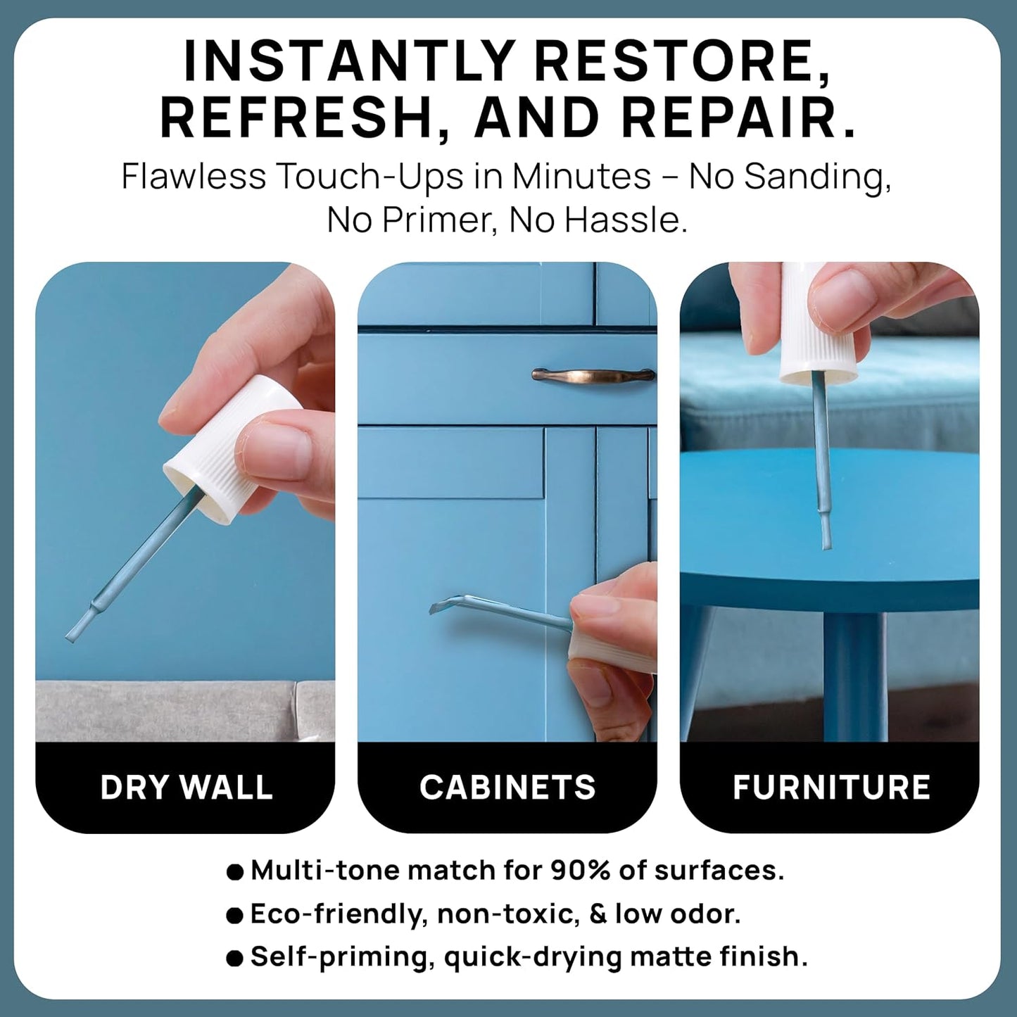 spot. Touch-Up Paint | Matte Finish for Cabinets, Walls, Doors & Furniture | Multi-Tone Blue Repair Kit | Quick-Dry, Self-Priming, Low-Odor, Eco-Friendly | No-Sanding or Primer Needed | 3 Pack