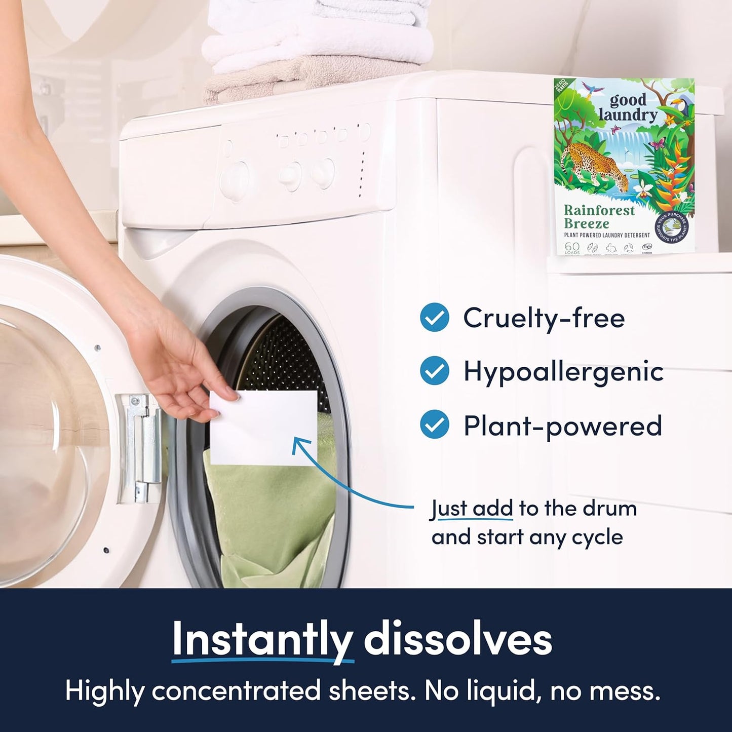 Good Laundry Rainforest Breeze Detergent Sheets, Scent Booster, & Dryer Sheet Bundle - No Plastic Jugs, Eco-Friendly, Zero Harsh Chemicals, Hypoallergenic - Based in the USA