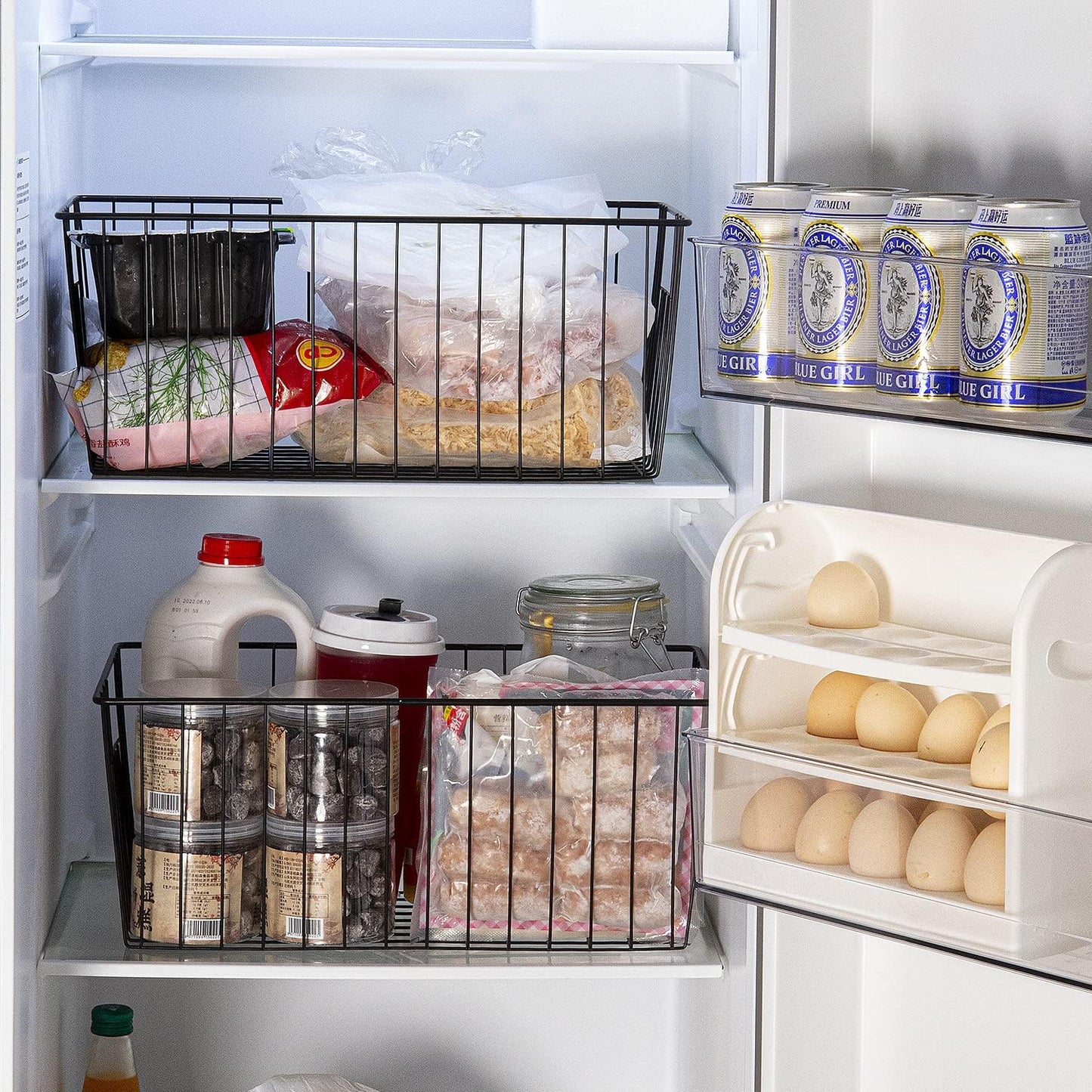 16inch Upright Freezer Organizer Baskets for 13-14,16-21 cu.ft Standup Freezer, Settle freezer chaos and reduce food waste effectively, Durable, Fully Use Space, Improve Air Circulate, Black, Pack 2