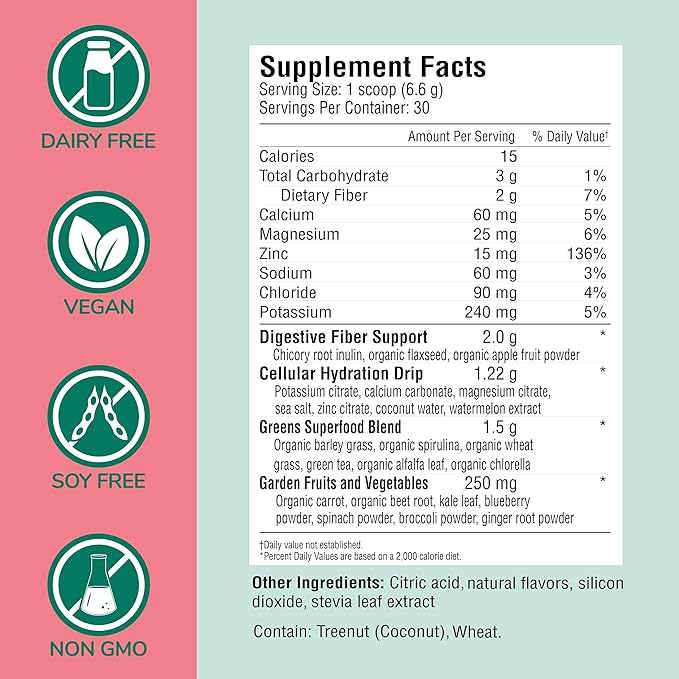 COUNTRY FARMS Refreshers, Super Greens and Electrolytes, Essential Minerals and Superfoods, Hydration Support, Promotes Natural Energy, with Fiber, Watermelon, 30 Servings