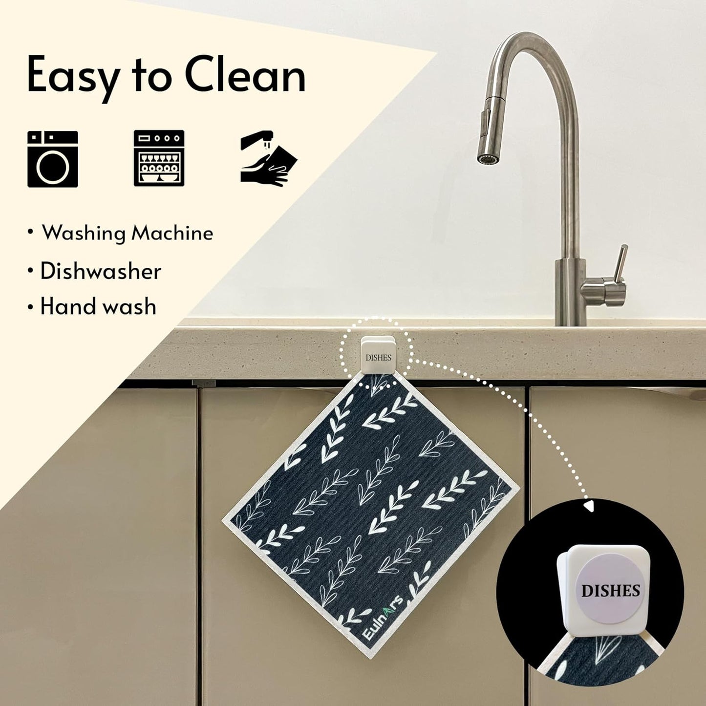 Swedish Dishcloths, 8 Pack Reusable Paper Towels with Clips, Quick Drying Dish Towels, Super Absorbent Cellulose Sponge Cloths, No Odor, Kitchen Cleaning Essentials