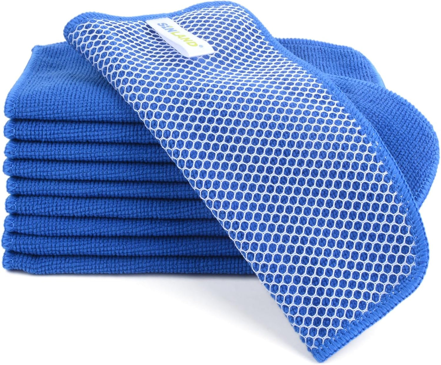 SINLAND Absorbent Microfiber Dish Cloths for Washing Dishes Best Kitchen Cloths Cleaning Cloths with Poly Scour Side 7.87Inchx7.87Inch 10 Pack Dark Blue