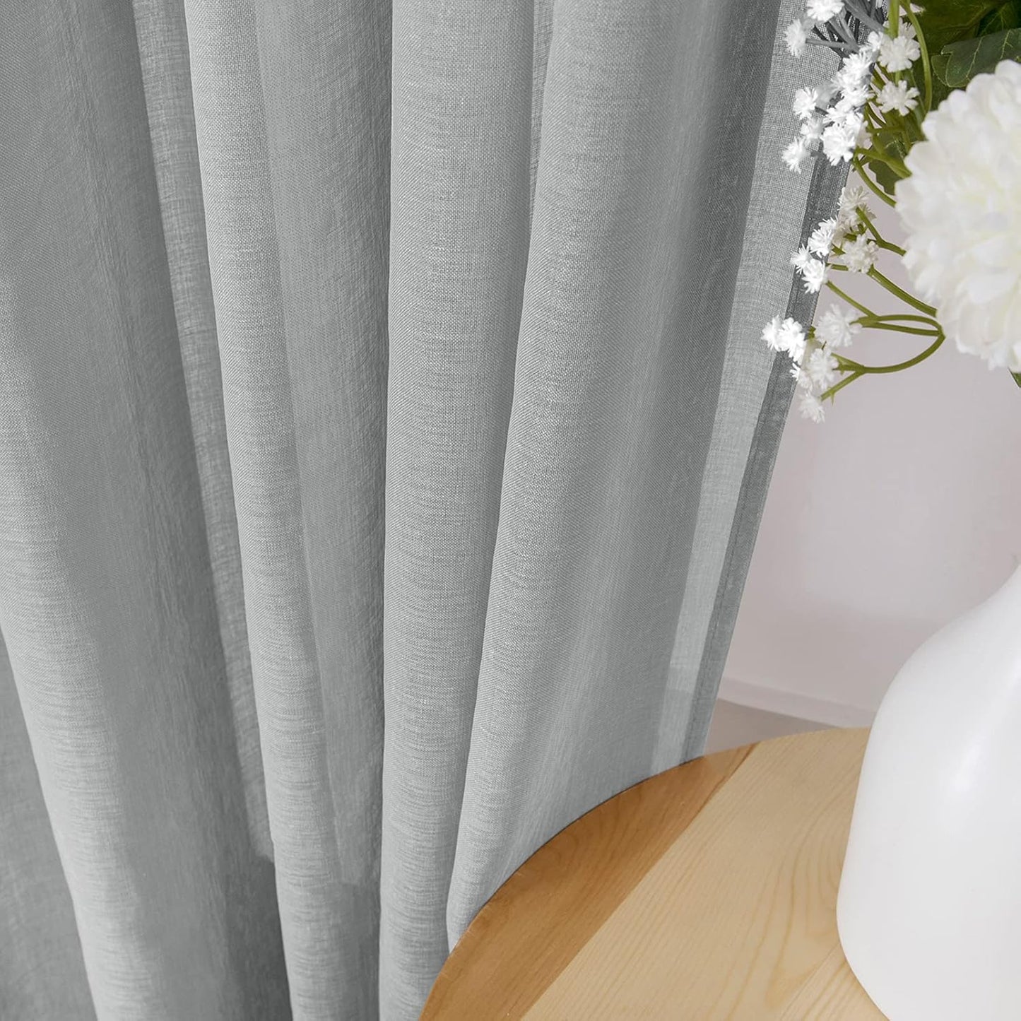 Tollpiz Sheer Curtain Linen Textured Living Room Curtains Sheer Light Filtering Rod Pocket Voile Curtain for Bedroom, 54 x 72 inches Long, Silver Grey, Set of 2 Panels