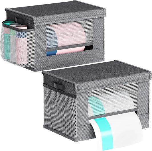 2 Pack Extra Large Trash Bag Holder Dispenser,Oxford Cloth Garbage Bag Storage Organizer with Mesh Pockets,Foldable Kitchen Trash Bag Holder Fits 33/30/13 Gallon Roll for Kitchen and Pantry