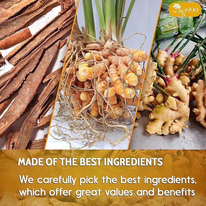 200 Bags Premium Turmeric Ginger Cinnamon Tea, Improve Digestion, Support Brain, Weight, Skin and Sleep, Eco-Conscious Tea Bags and Premium Natural Ingredients. Turmeric Ginger Herbal Tea. No Sugar, No Caffeine, No Gluten, Vegan.