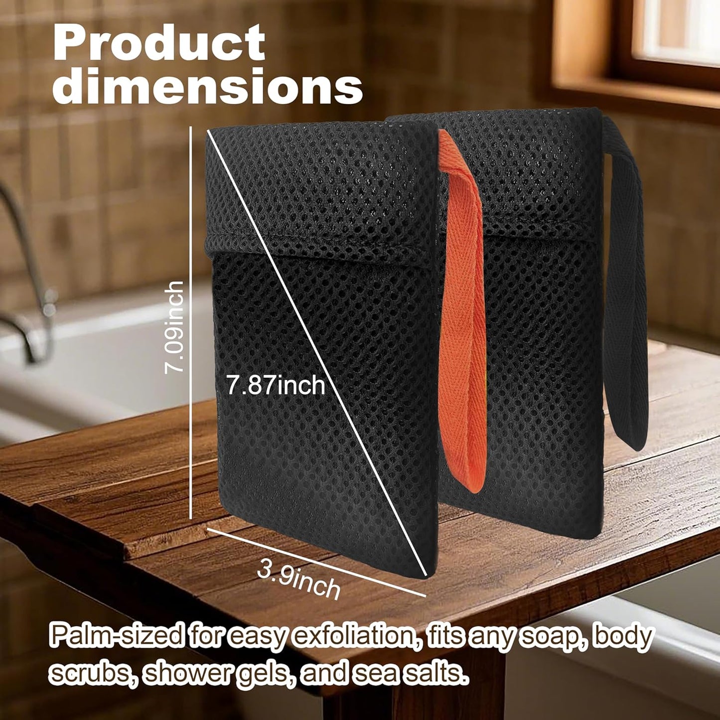 2 Pack Soap Bag Gentle Roughness,Bar Soap Pouch Saver Pocket,Body Scrubber Shower Sponge Loofah,Exfoliating Bath Sponge (Black)