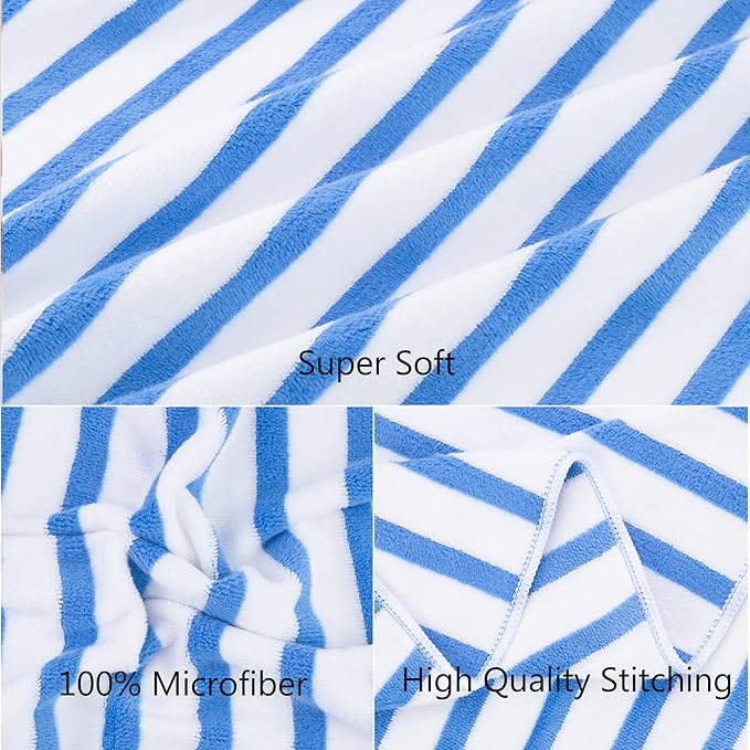 JML Microfiber Beach Towels, Large Bath Towel Set (6 Pack, 27" x 55") - Cabana Stripe - Quick Dry Microfiber Towels for Pool, Bath, Sport, Yoga, Camping, Swimming, Blue