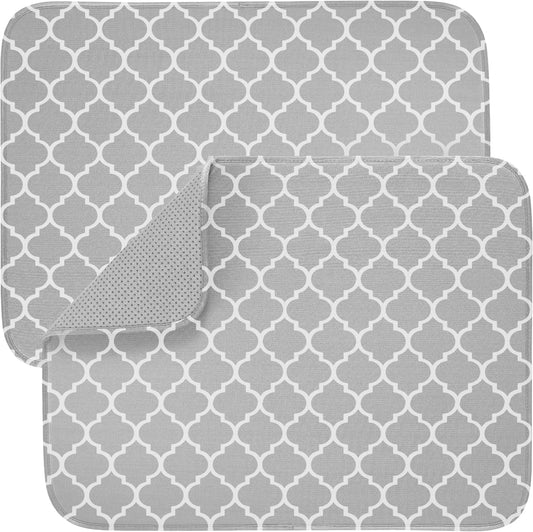 GORILLA GRIP Ultra Water Absorbent Microfiber Dish Drying Mat, Quick Dry Mesh, Slip Resistant Pad for Sink Dishes or Under Rack, Kitchen Counter Accessories, 16x18, Machine Wash, 2 Pack Quatrefoil
