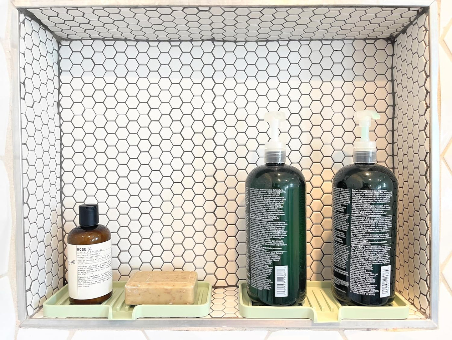 Happitasa Silicone Soap Dish Tray and Sponge Holder with Drain Chute | Bathroom and Kitchen Sink Organizer Caddy (Pale Yellow, 9"x3.5", 5.6 Ounces)