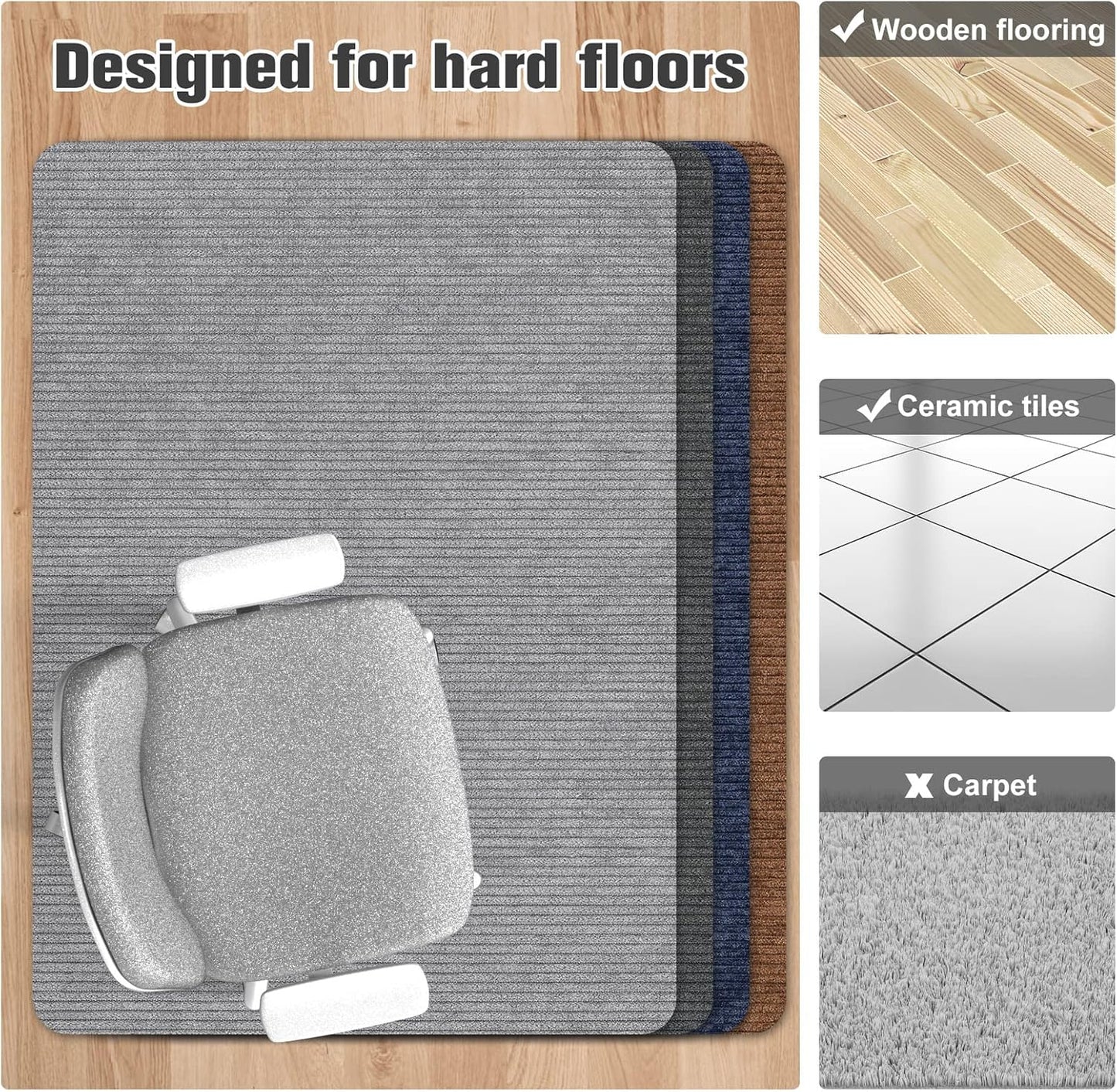 Placoot Desk Chair Mat for Hardwood Floor & Tile 55"x35" Office Chair Mat for Rolling Chairs Large Anti-Slip-Recyclable Material Computer Rug for Office