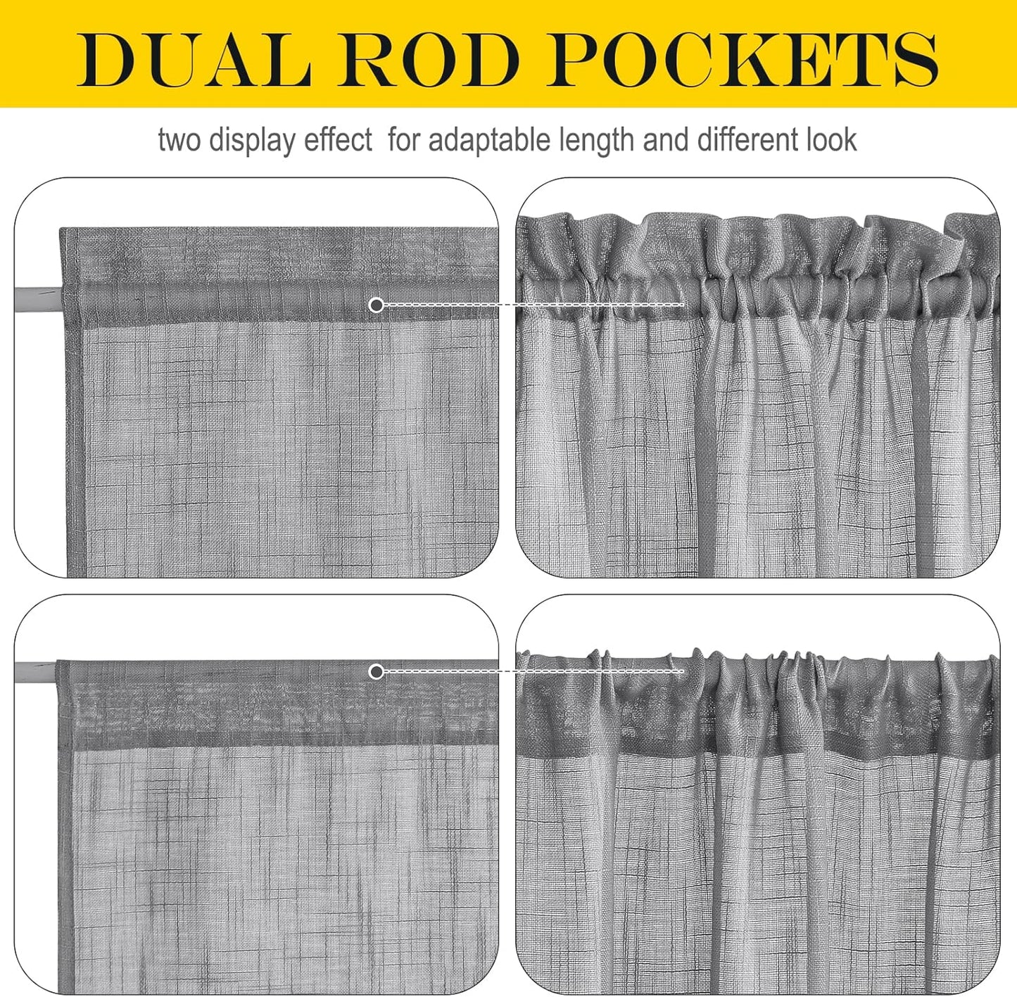 NICETOWN Sheer Door Curtains, Side Small Window Treatment, Farmhouse French Front Door Shade, Rod Pocket Sidelight Curtains with Tieback, 1 Panel, Dark Grey, 36W X 40L