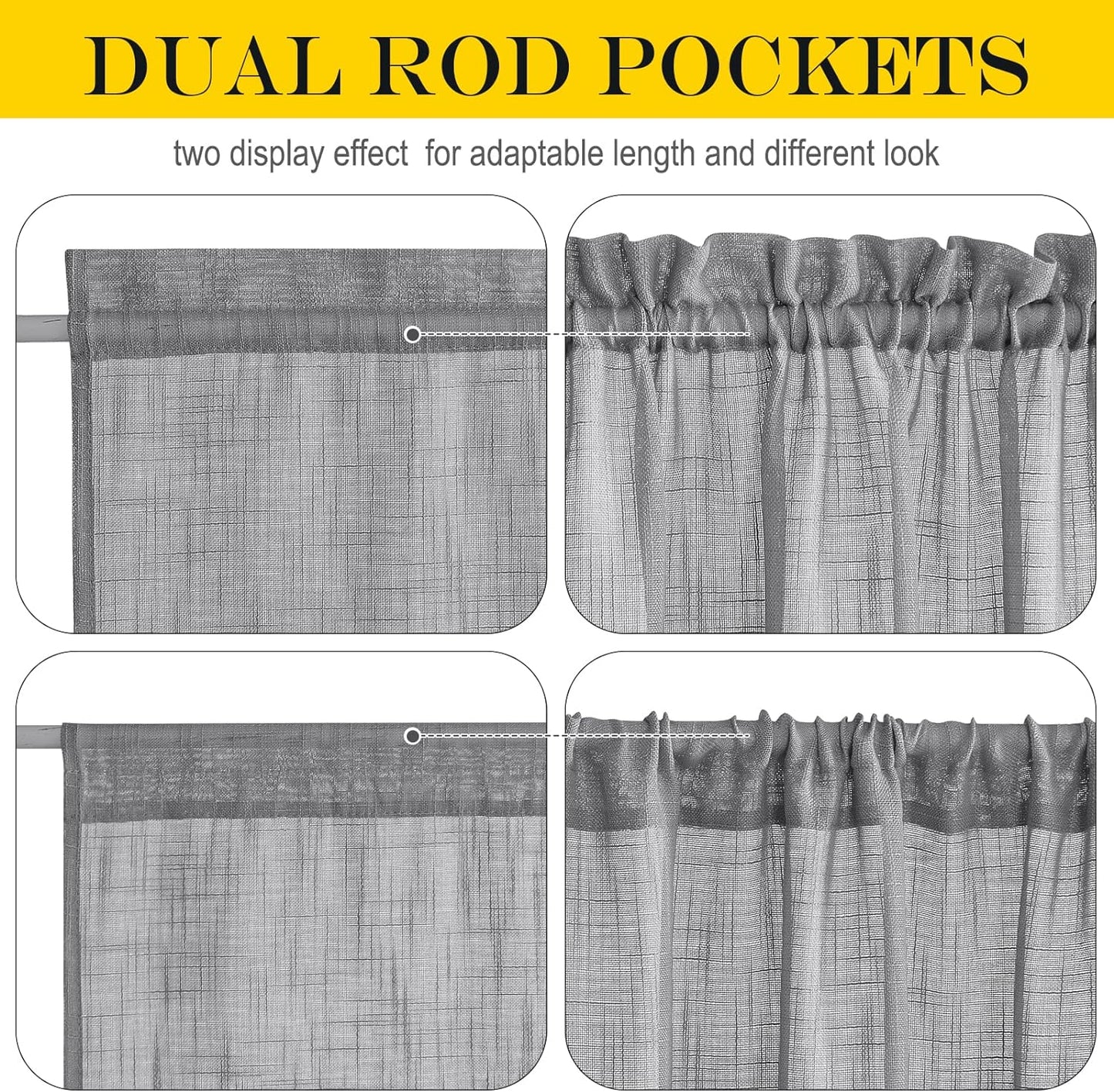 NICETOWN French Door Curtain Panel - Durable Front Door Window Curtain, Light Filtering Semi Sheer Drape for Glass Window, Tieback Included (Dark Grey, 1 Panel, 52 inches by 40 inches)