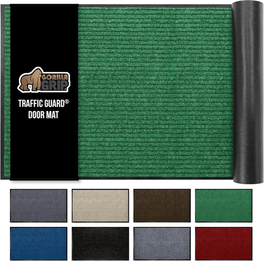 GORILLA GRIP Traffic Guard Door Mat, Heavy Duty Welcome Mats, Commercial Office Space Doormat, Waterproof, Fade Resistant, Strong Rubber Backing, Low Profile, Shoe and Boot Scraper, 35x23, Green
