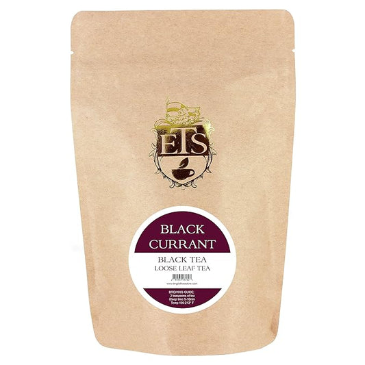 Blackcurrant Flavored Loose Leaf | Natural Fruit Infusion | 4oz Resealable Pouch | Sri Lankan Blend with Flower Petals | Medium Caffeine | Hot or Iced Brew