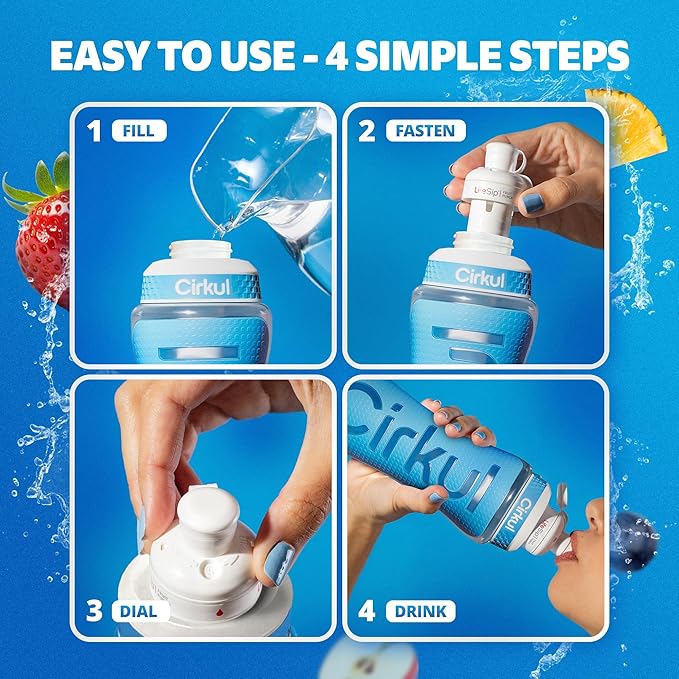 Cirkul 22oz. Blue Plastic Grip Squeeze Water Bottle & Sport Lid, BPA-Free, Non-Slip Design for Gym, Biking & Sports