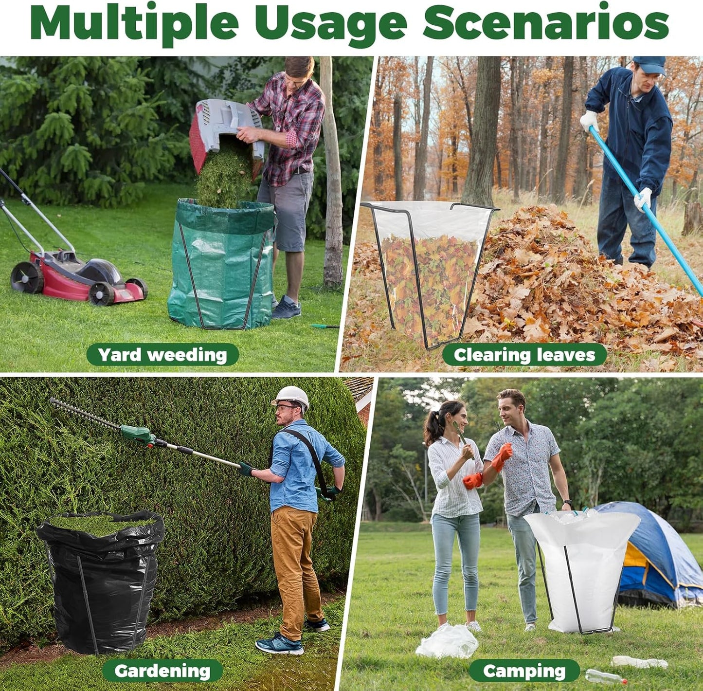 2PCS Outdoor Trash Bag Holder Metal Garden Trash Bag Holder for Yard Waste Stand Holds 30-45 Gallons Leaf Bag Holder with 4 Clips for Leaves Camping Lawn Party Weeding Yard Gardening（2pcs+8clips）