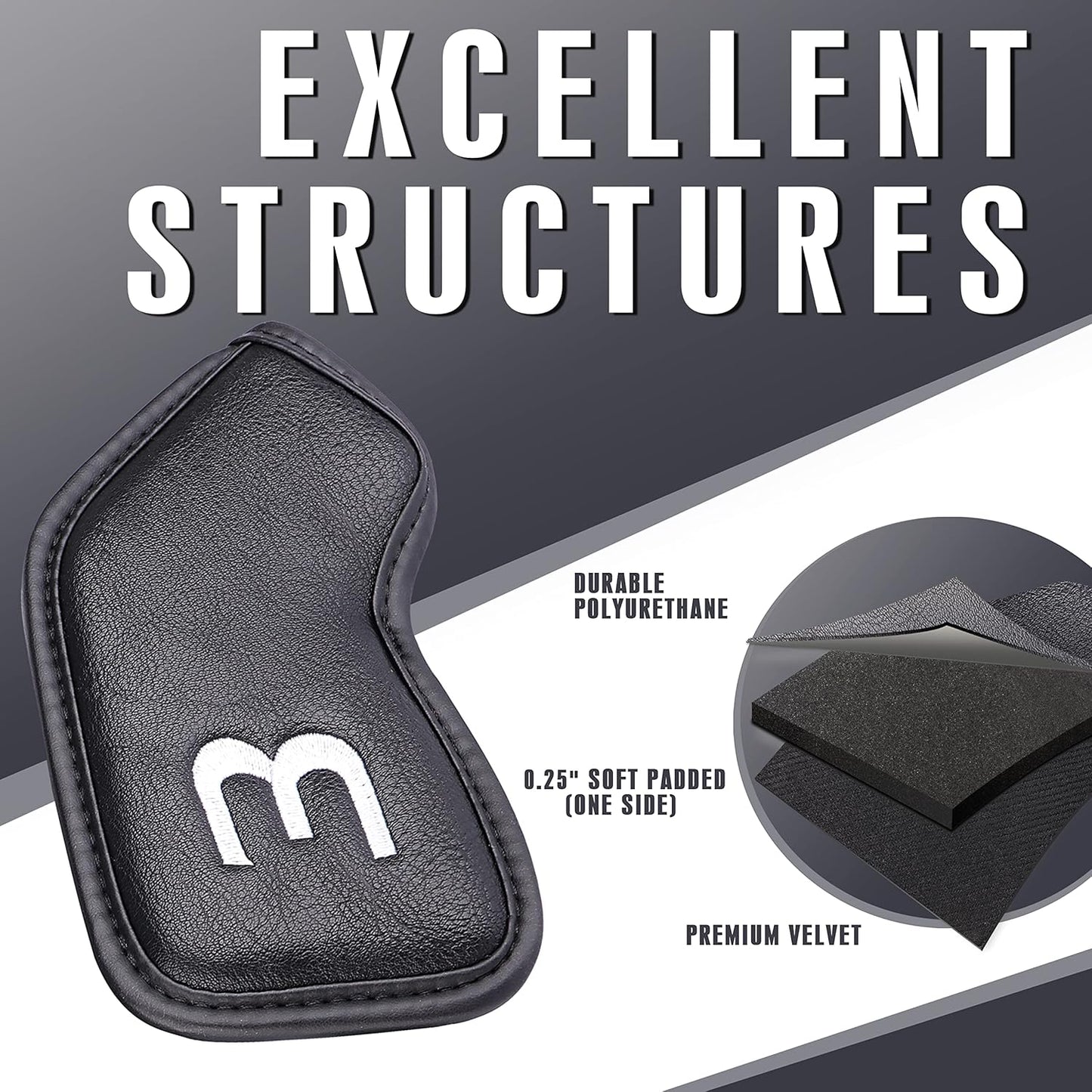 CHAMPKEY Premium Golf Club Covers for Men 12 Pack - Comfortable Polyurethane Golf Iron Covers - Ideal Golf Head Covers for Clubs