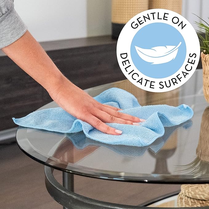 S&T INC. 150 Pack Microfiber Cleaning Cloth, Bulk Towels for Home, Reusable Microfiber Towels for Cars, Cleaning Rags, Light Blue, 11.5 Inches x 11.5 Inches, 150 Count