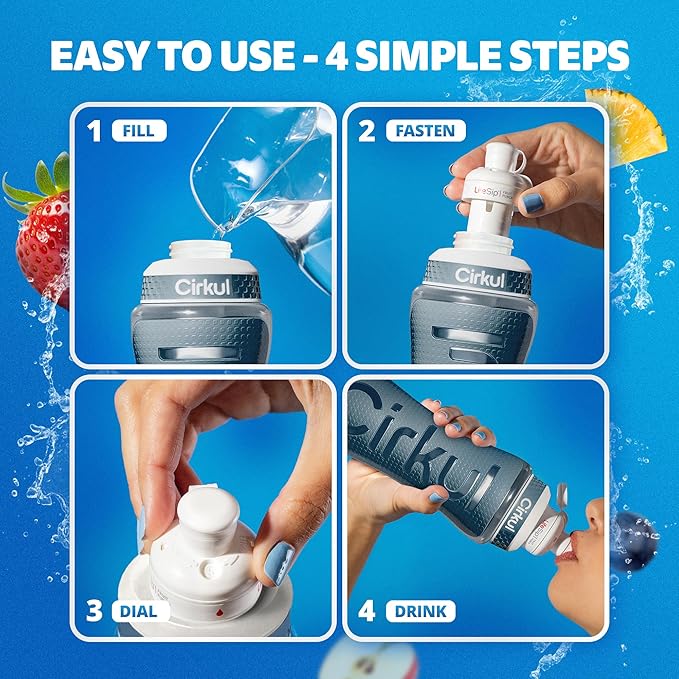 Cirkul 22oz. Gray Plastic Grip Squeeze Water Bottle & Sport Lid, BPA-Free, Non-Slip Design for Gym, Biking & Sports