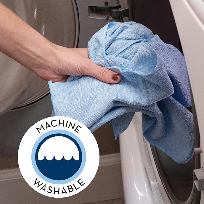 S&T INC. 150 Pack Microfiber Cleaning Cloth, Bulk Towels for Home, Reusable Microfiber Towels for Cars, Cleaning Rags, Light Blue, 11.5 Inches x 11.5 Inches, 150 Count