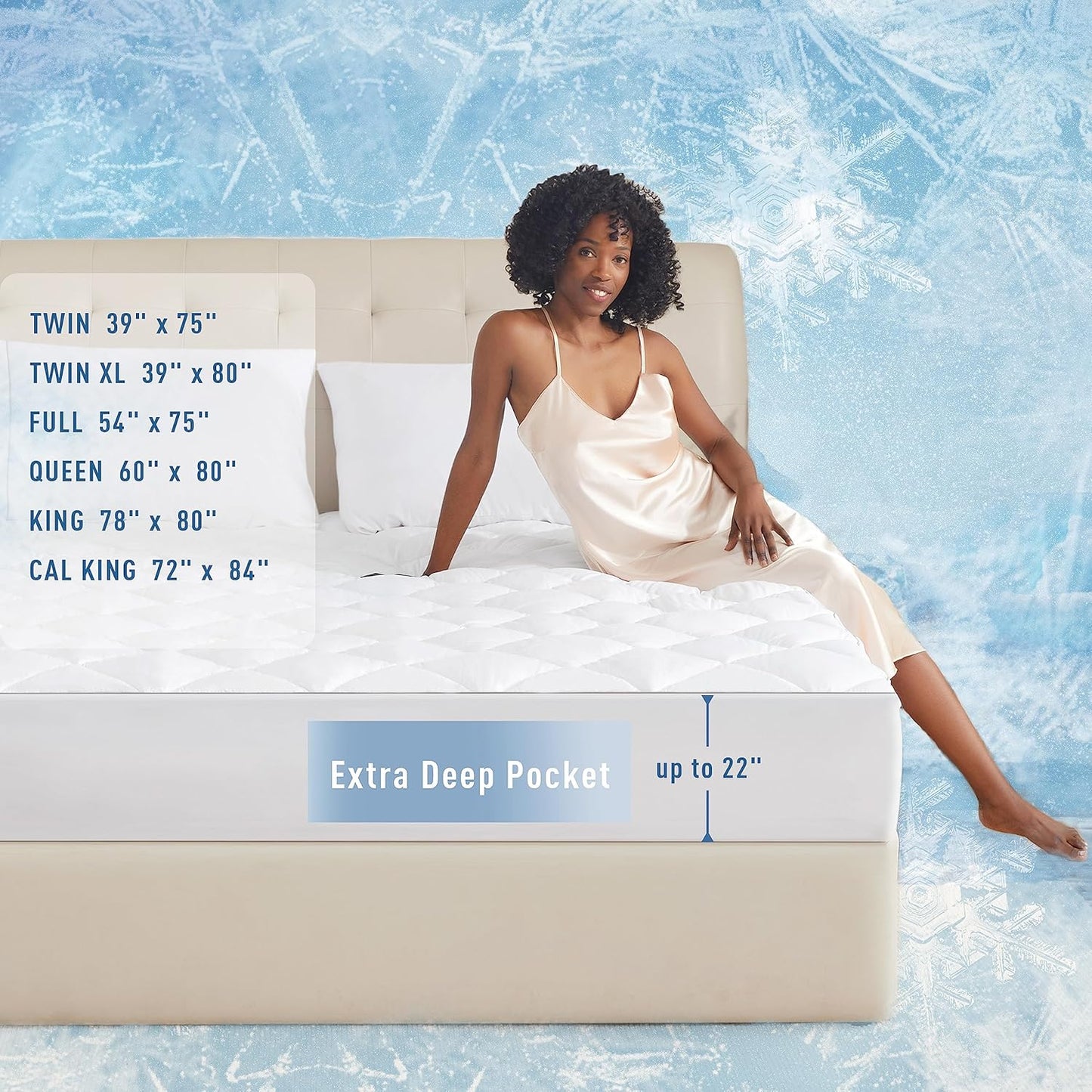 Sunflower Cooling Quilted Queen Mattress Protector, Mattress Pad Queen Chill Soft Mattress Cover, 18-22" Extra Deep Pocket Thin Version, Machine Washable Durable